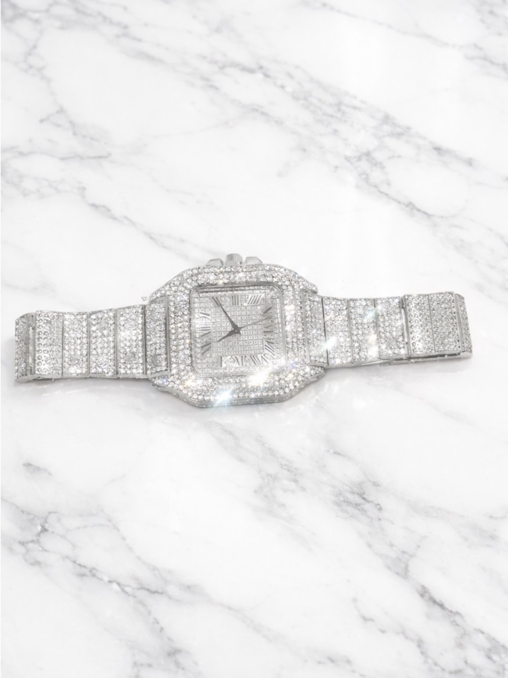 Stainless Steel Brilliant Cubic Zirconia Mens Watch